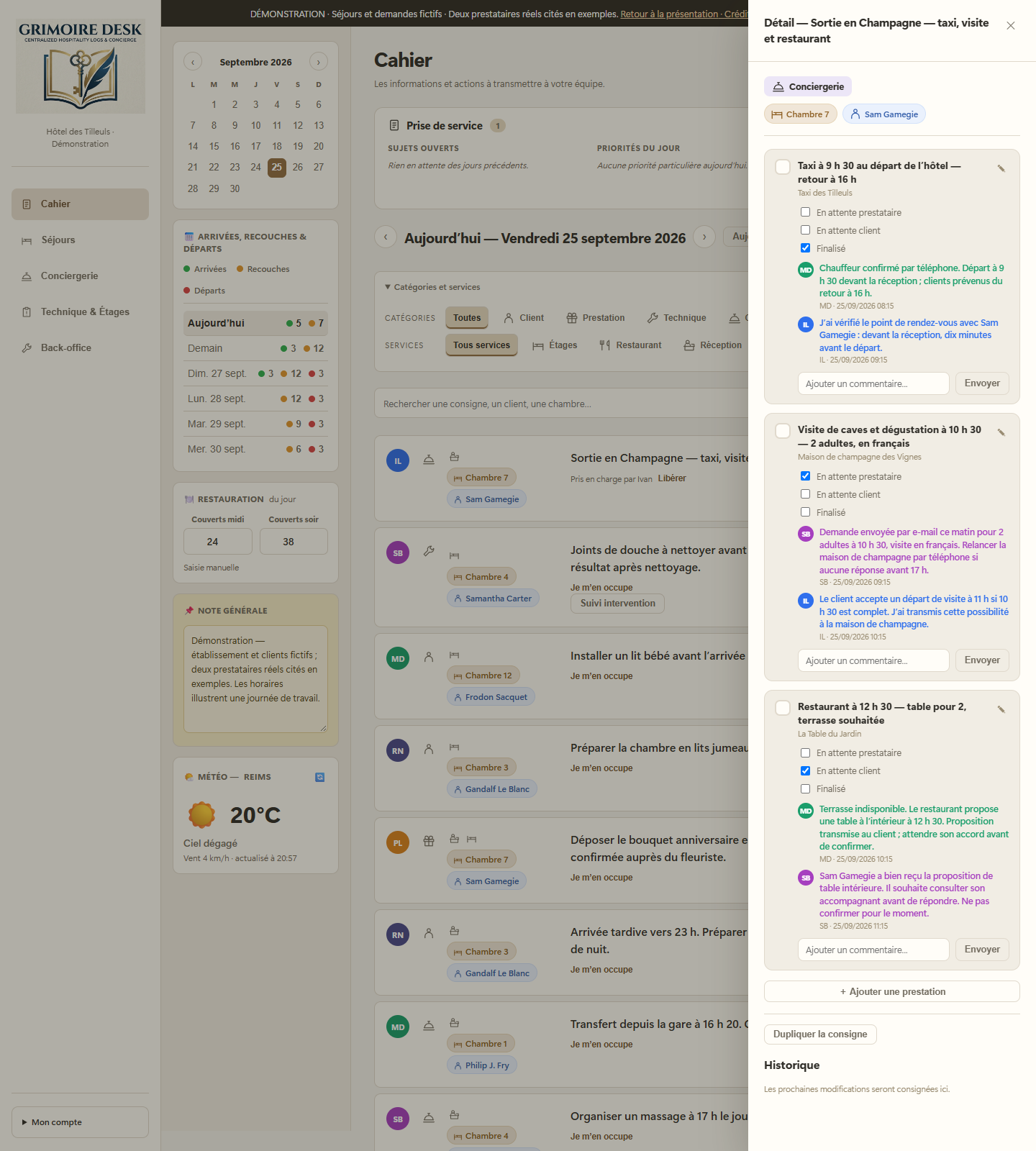 Cahier avec la consigne prise en charge par Ivan et panneau de détail ouvert à droite : les commentaires expliquent les attentes.
